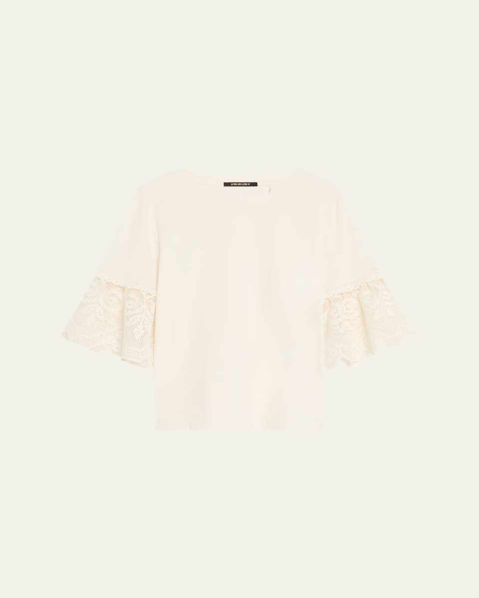 Amanda Floral Lace-Cuff Cotton T-Shirt